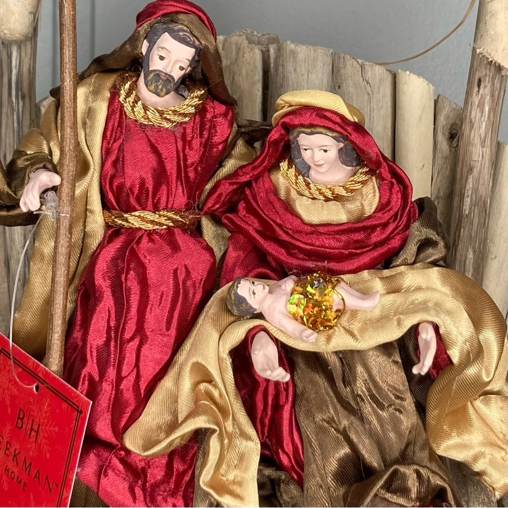 🎄XMAS🎄 Christmas Nativity Red Gold Mary Baby Jesus Wood Display Holiday Decor - Picture 3 of 6